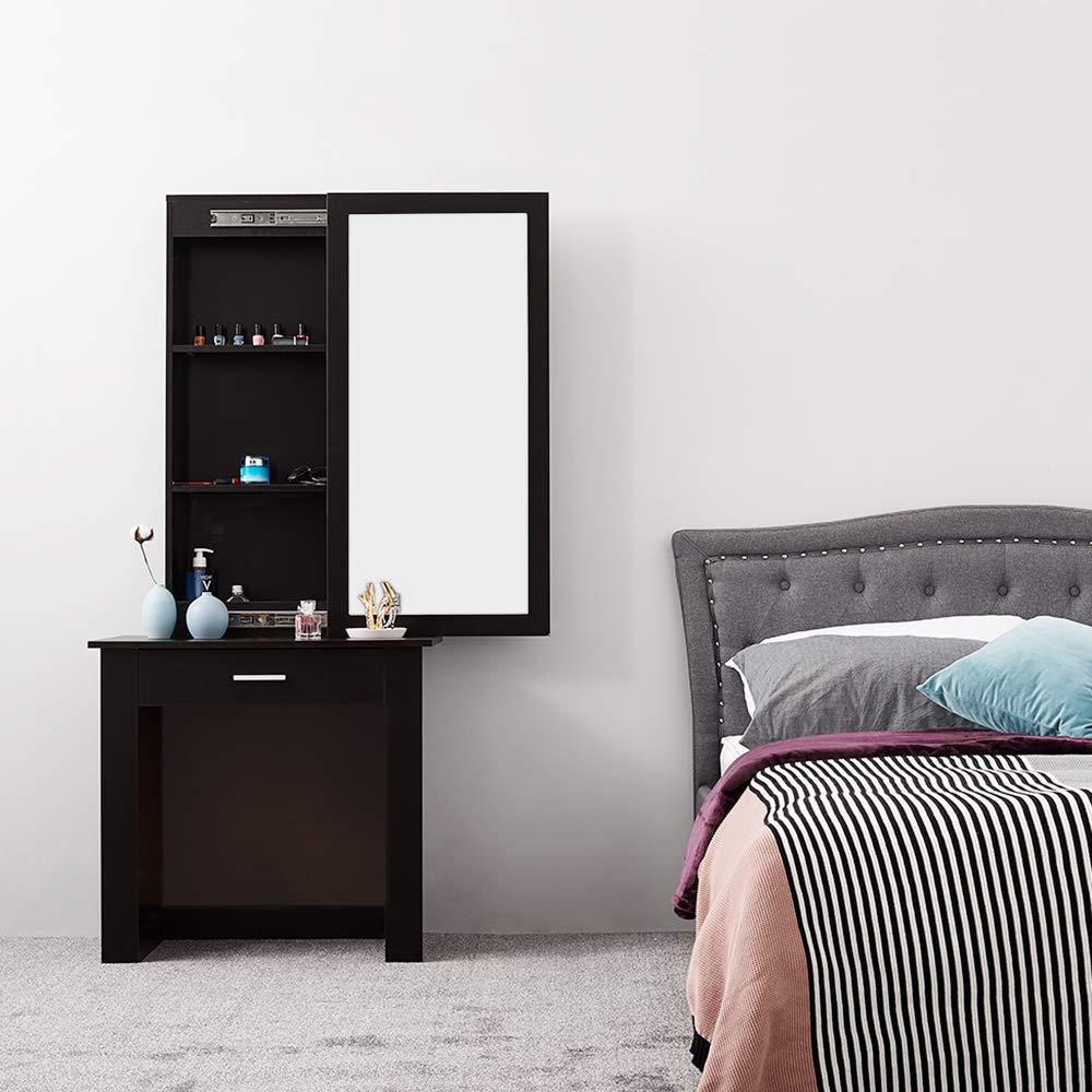 Wooden Makeup Jewelry Dressing Table With Sliding Mirror Drawer