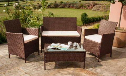 RATTAN GARDEN FURNITURE SET 4 PIECE CHAIRS SOFA TABLE - Buyerempire