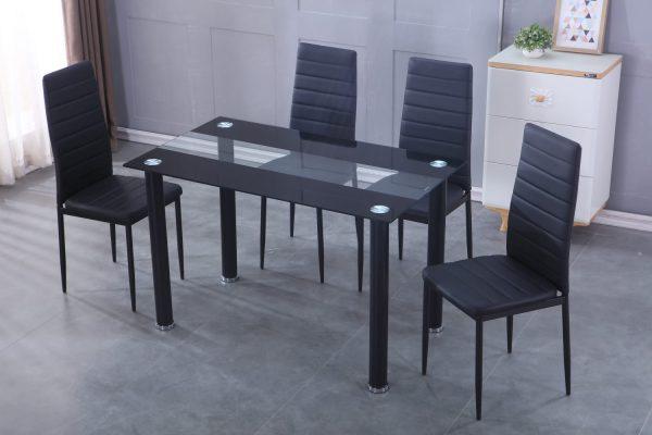 Modern Design Rectangular Glass Dining, Glass Dining Table With Leather Chairs