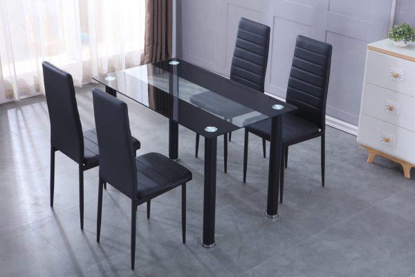 Modern Design Rectangular Glass Dining, Glass Dining Table And 4 Faux Leather Chairs