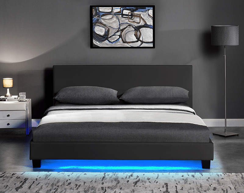 Black PU Leather Bed Frame with/without LED Modern Design - Buyerempire