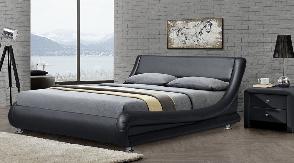 Comfy Living 5ft King Italian Designer Faux Leather Mallorca Bed Frame in Black with Ivy Mattress 