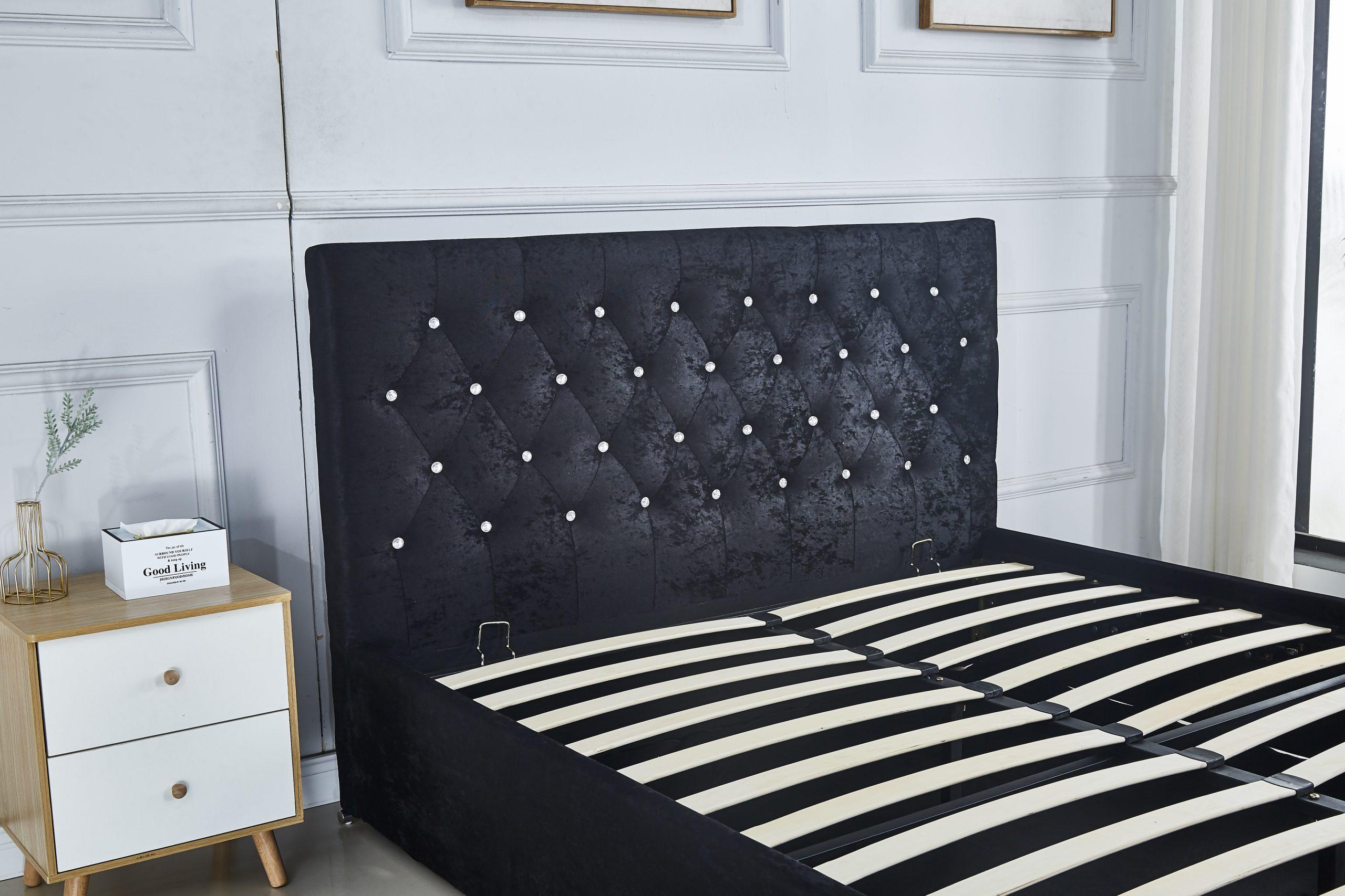 Black Velvet Ottoman Bed Upholstered Stylish Headboard Gas Lift With